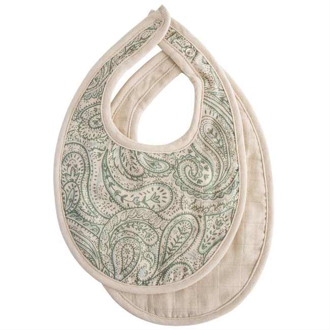 Mushie Muslin Bib 2-pack - Green Paisley/Fog